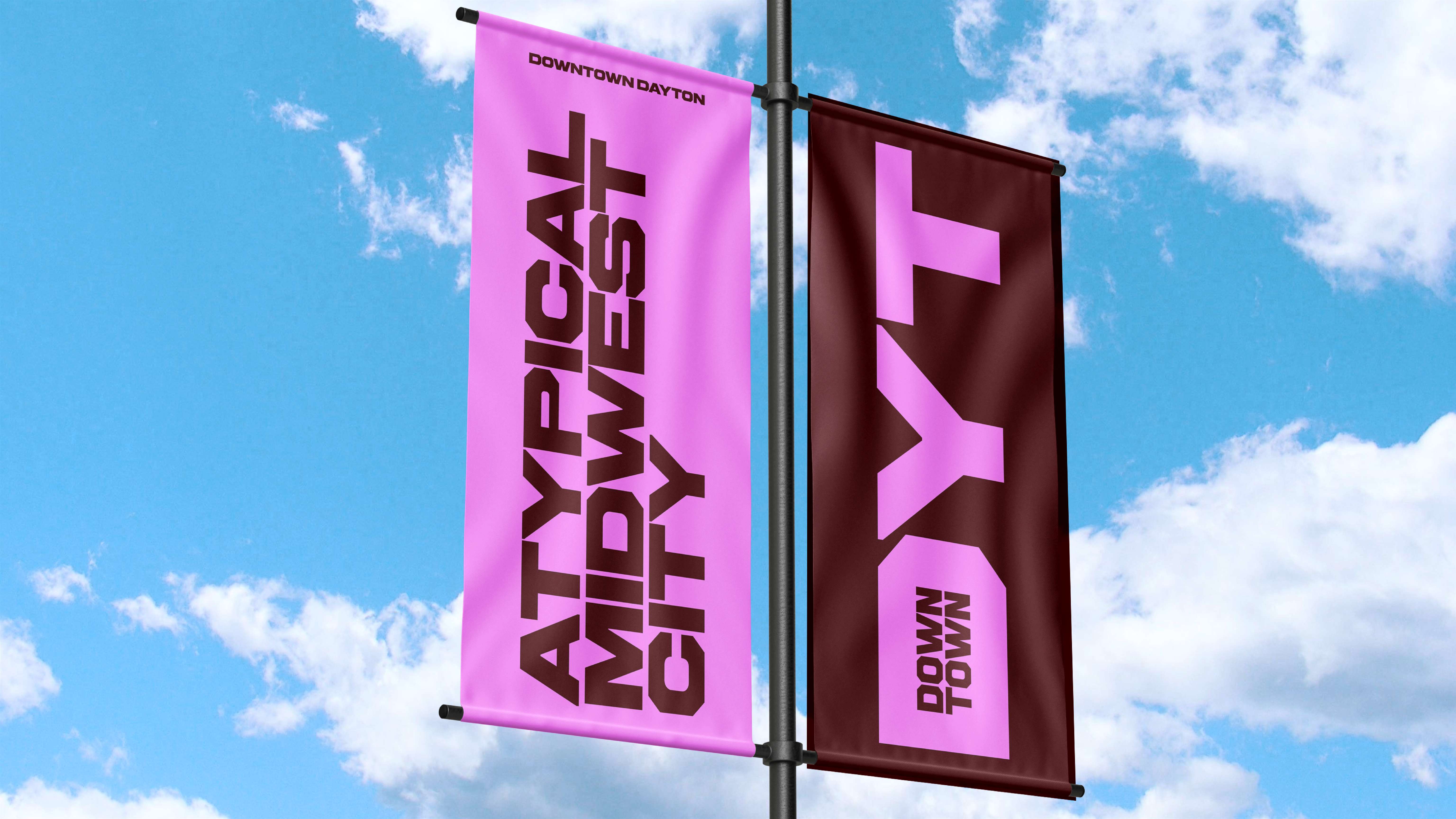 Downtown DYT banners hanging that say "Atypical Midwest City."