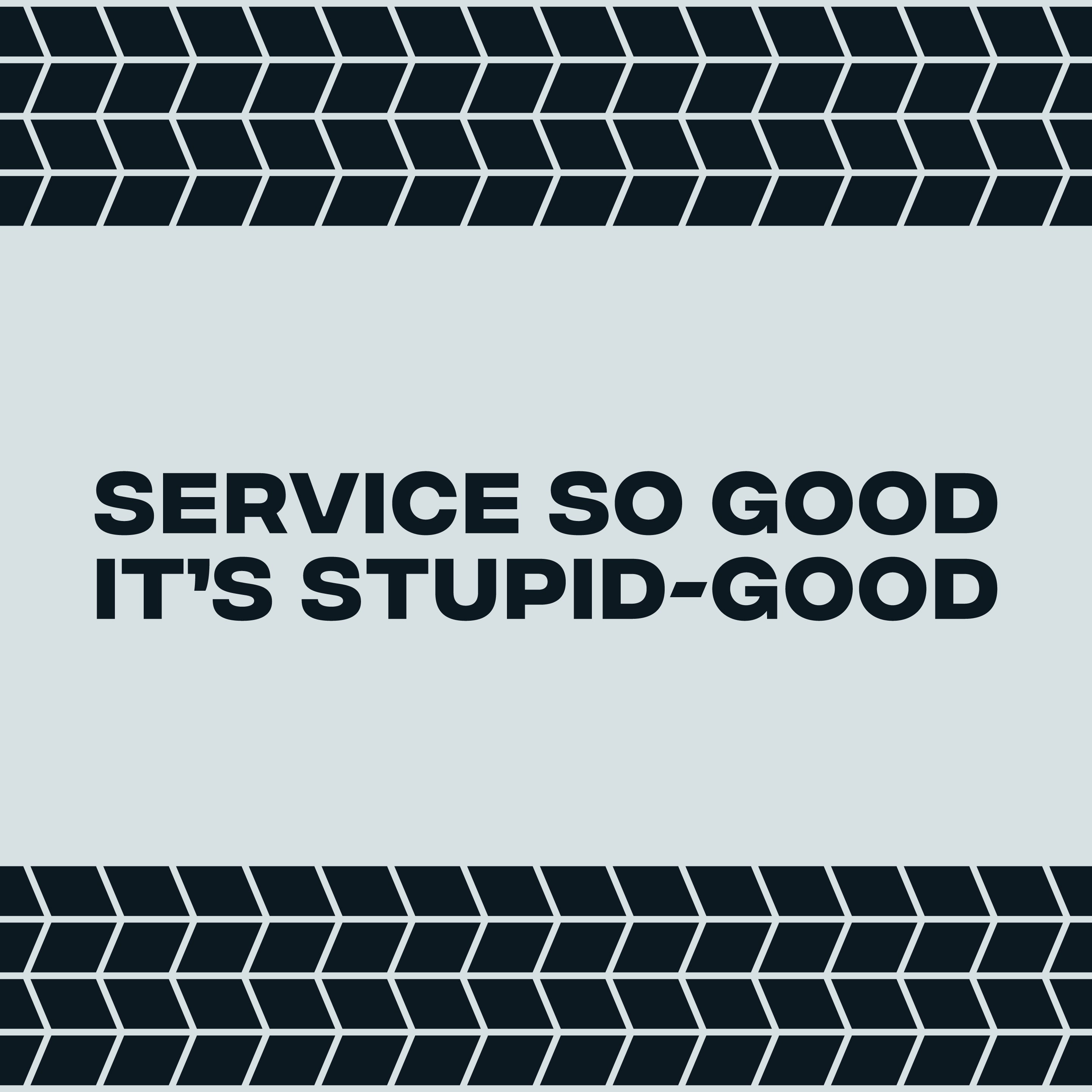 Tire Discounters "Service so good it's stupid-good" tagline mark.