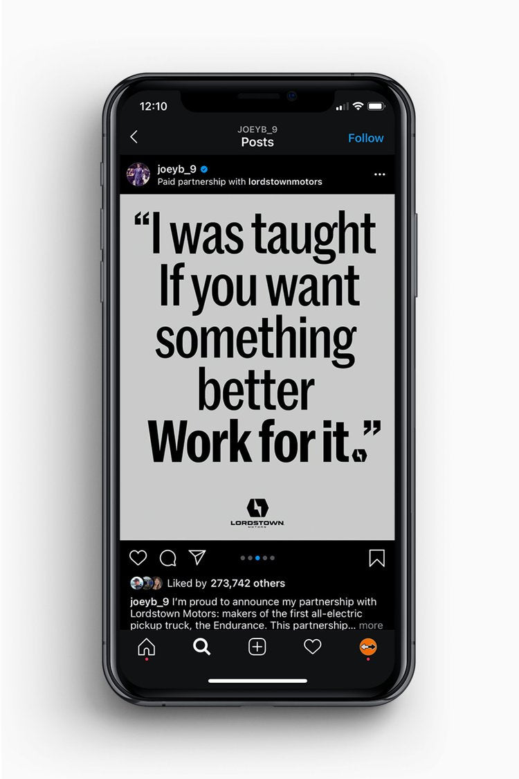 "I was taught if you want something better Work for it." social graphic on a phone.